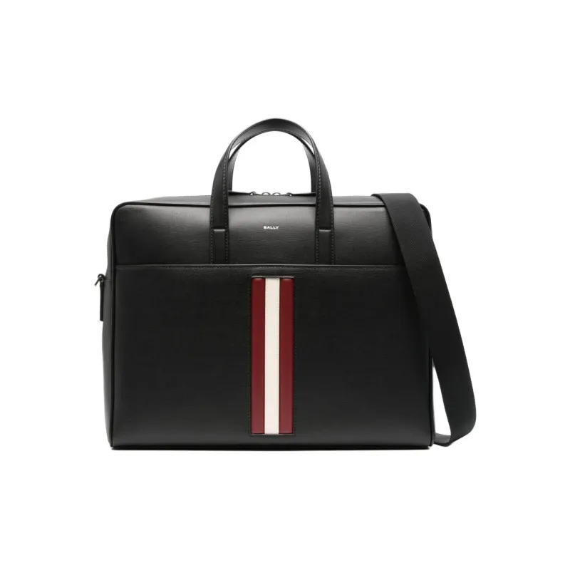 BALLY Cow Leather One Shoulder Crossbody Portable Briefcases Men's Black & Red & White-0