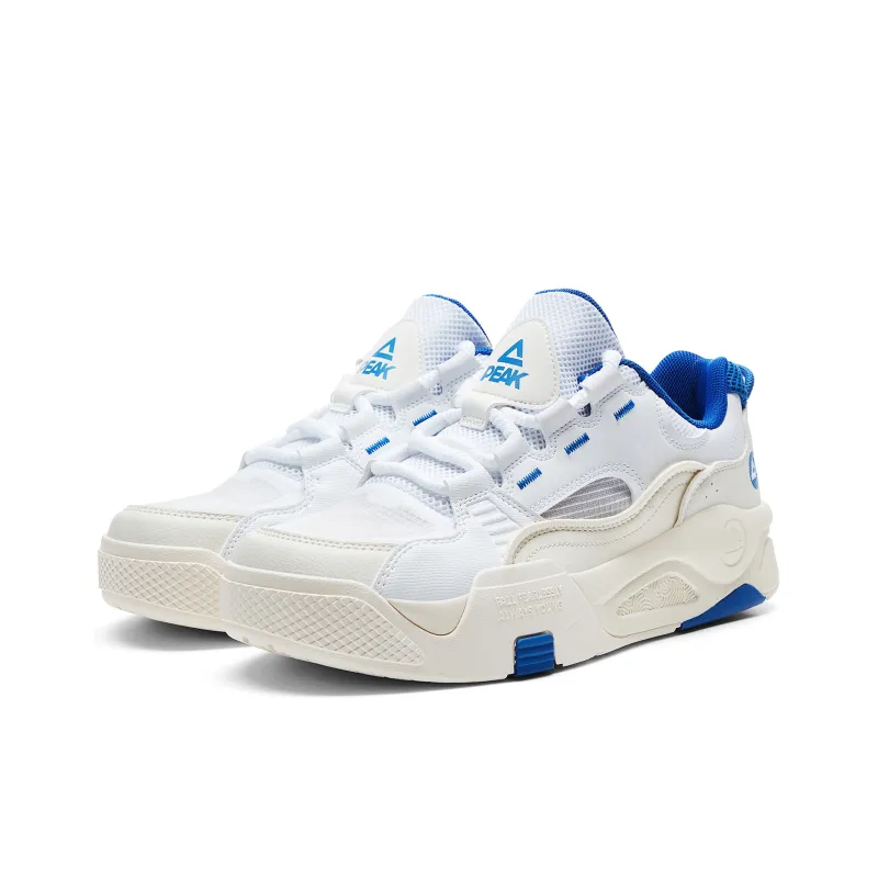 PEAK State Pole Roaming Cushioning Coverage Lightweight Breathable Low-Top Skateboard Shoes Men's All White Dark Blue-2
