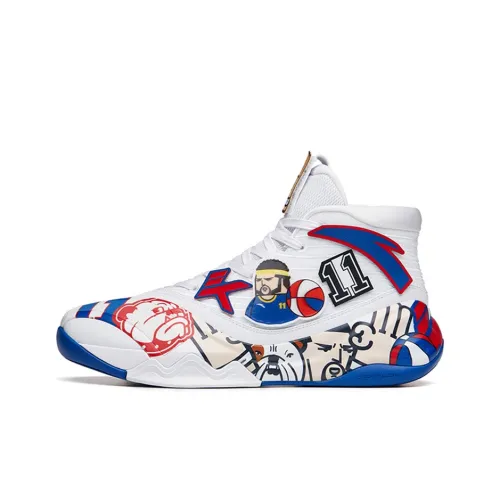 Anta KT6 KT Cushioning Anti Slip And Wear Resistant High Top Basketball Shoes White Blue Red Claw Box