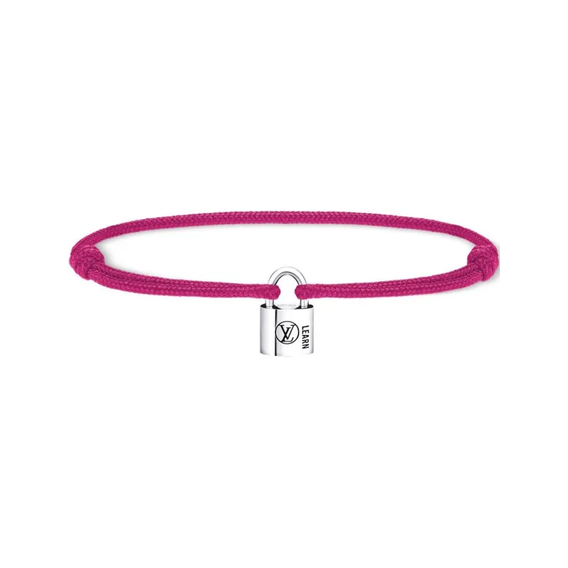 LOUIS VUITTON SiLOUIS VUITTONer Lockit Bracelet Sterling SiLOUIS VUITTONer Black Laquered And Pink Polyester Cord-1