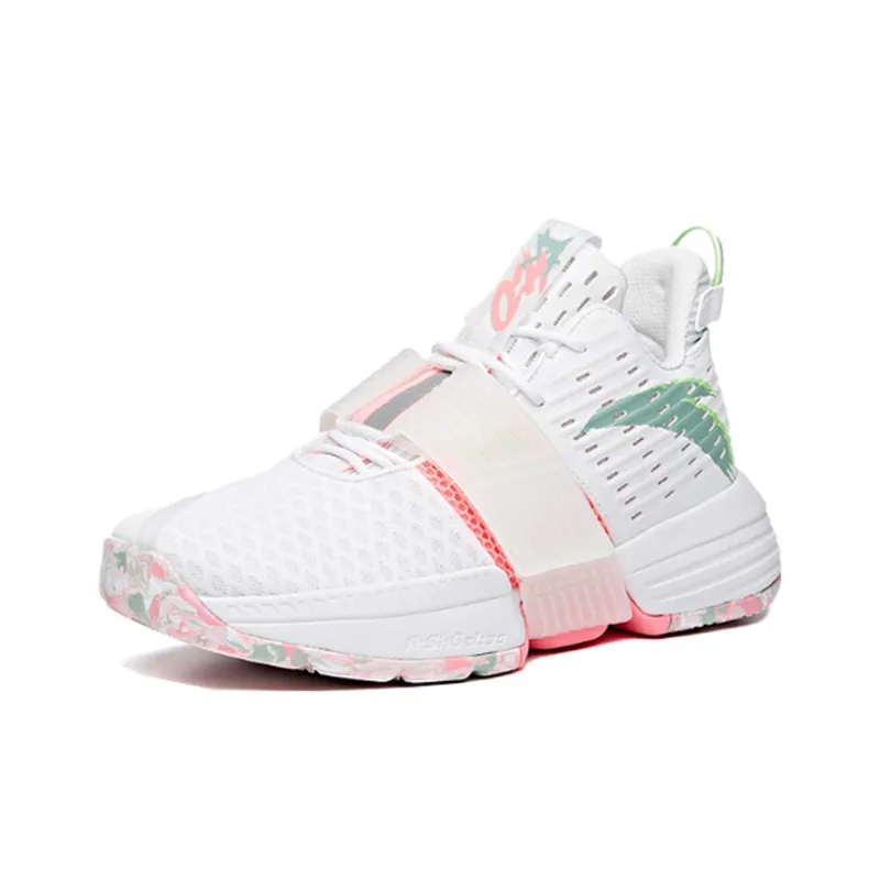 Anta Hengsao1 Cushioning Anti Slip And Wear Resistant Mid Top Performance Basketball Shoes Men's White Pink Green-1