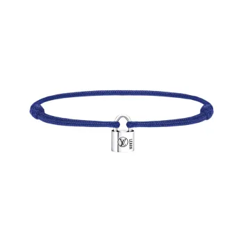 LOUIS VUITTON SiLOUIS VUITTONer Lockit Bracelet Sterling SiLOUIS VUITTONer Black Laquered And Blue Polyester Cord