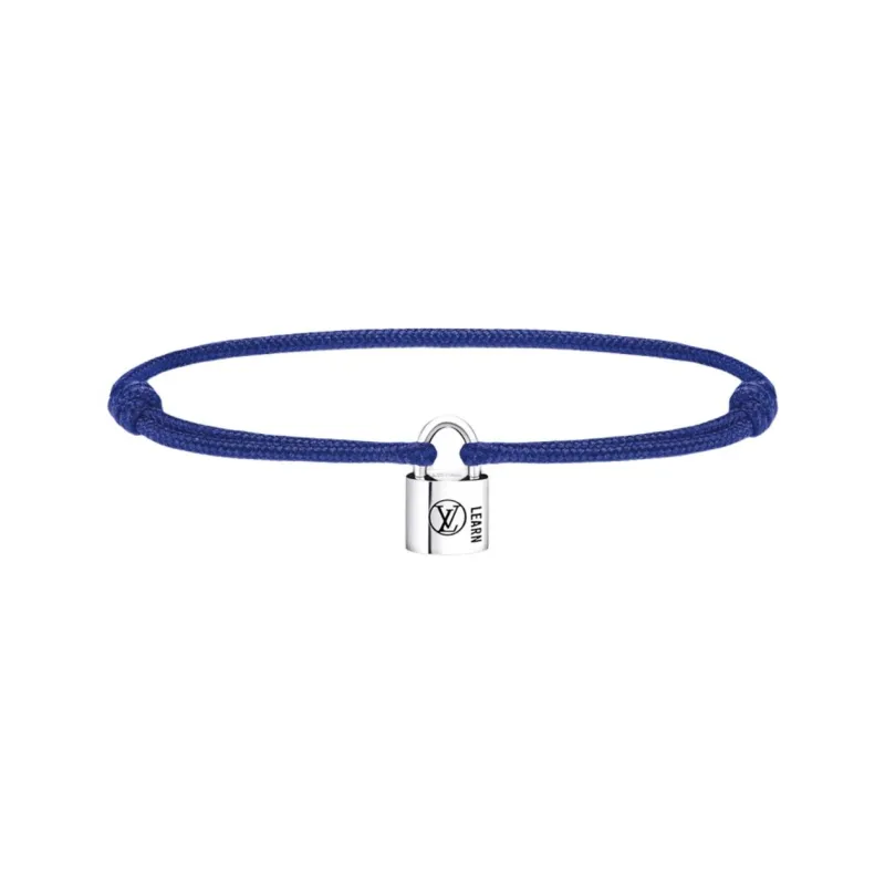 LOUIS VUITTON SiLOUIS VUITTONer Lockit Bracelet Sterling SiLOUIS VUITTONer Black Laquered And Blue Polyester Cord-0