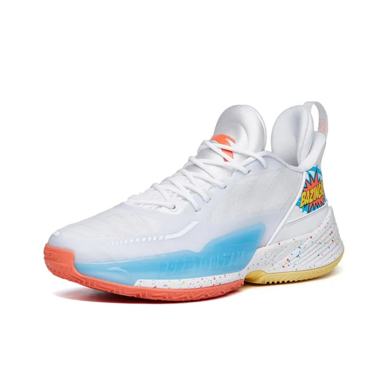 Anta Light Horseman 3 Cushioned Slip Resistant Mid Top Basketball Shoes Men's White Blue-1