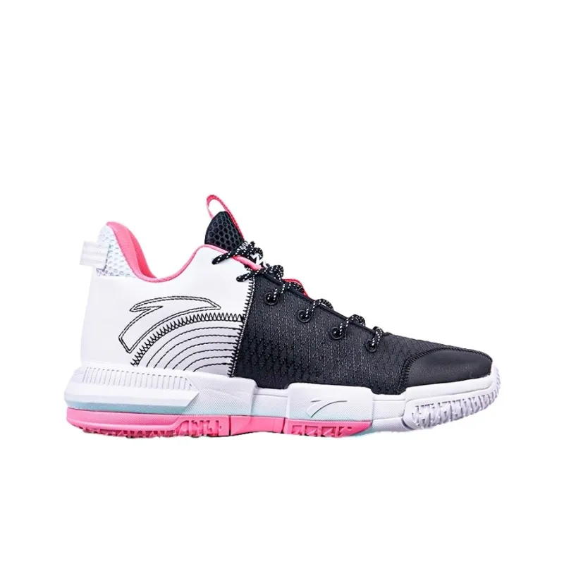 Anta Craze 2 Anti Slip Wear Resistant Mid Top Performance Basketball Shoes Men's Black Pink White-1