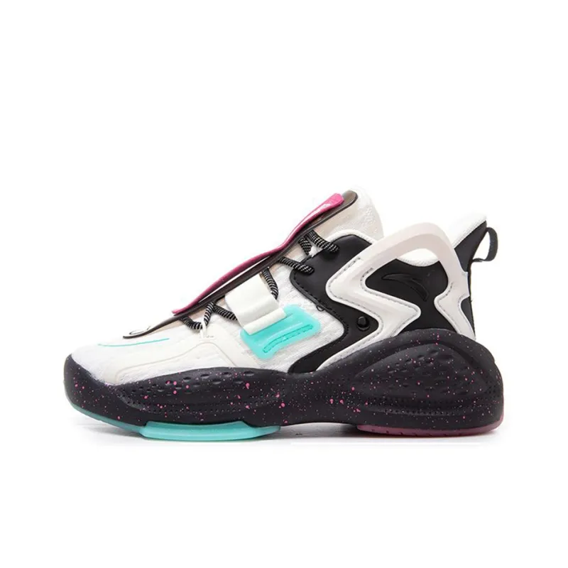 Anta Bastard Cushioning Anti Slip And Wear Resistant Low Top Chunky Sneakers Women's Black White Green-0