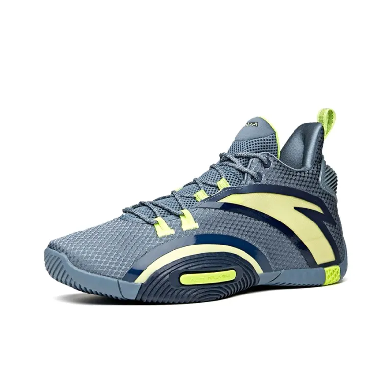 ANTA UFO3.0 Basketball Shoes Men Low Top Checkerboard Gray/Coastal Blue/Neon Green-1