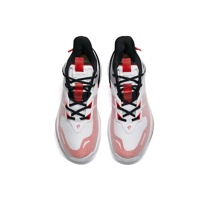 Anta Swoosh 2.0 Anti-Slip Wear-Resistant Low-Top Performance Basketball Shoes Men's White Red Black-3