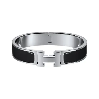 HERMES Clic H Palladium Plated Bangles Women's Black/Silver Color
