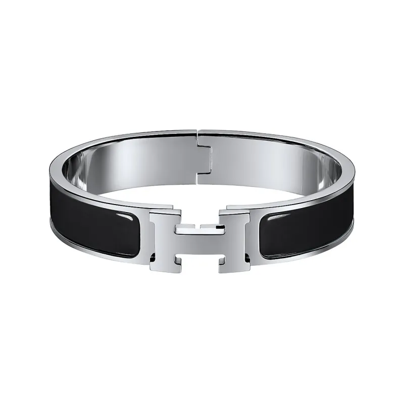 HERMES Clic H Palladium Plated Bangles Women's Black/Silver Color-0