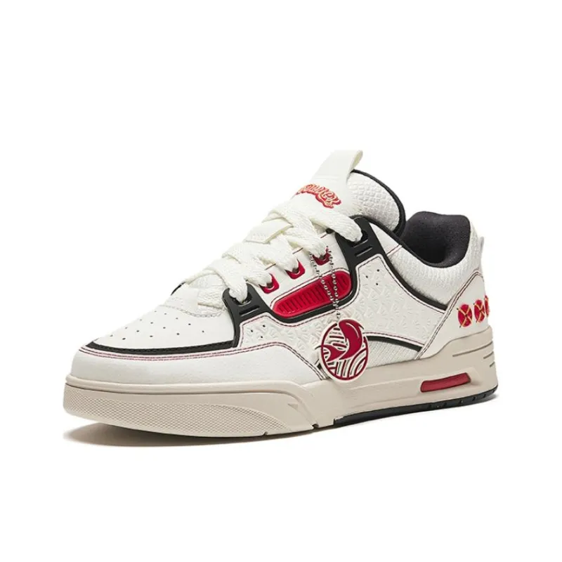 Anta AOJIE Good Things Happen Cushioning Wear Resistant Low Top Skateboard Shoes Men's White Black Red-1