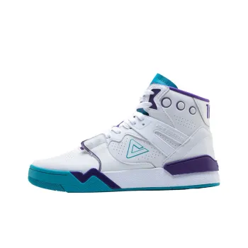 PEAK Taichi 910 Non slip Wear resistant Shock Absorption High Top Vintage Basketball Shoes White Blue Purple