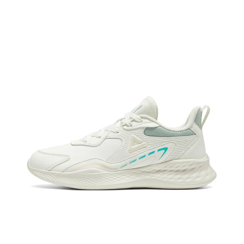 PEAK Cushioned Wear Resistant Breathable Slip Resistant Low Top Running Shoes Women's Beige White Green-0