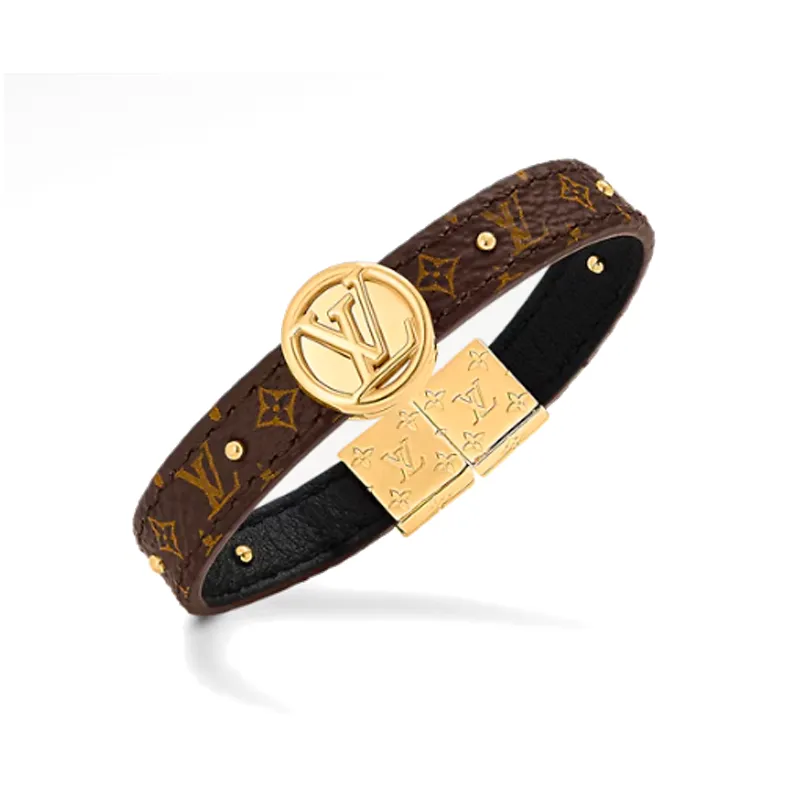 LOUIS VUITTON Metal Calf Leather Bangles Women's Brown-2