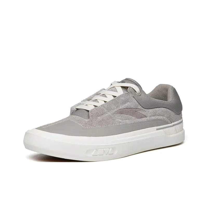 Anta Ao Li Coverage Anti Slip And Wear Resistant Lightweight Low Top Skateboard Shoes Men's Gray White Leather Suede-1
