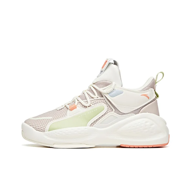 Anta Bastard Slip Resistant Cushioning Wear Resistant Mid Top Skateboard Shoes Women's Lotus Gray White-0