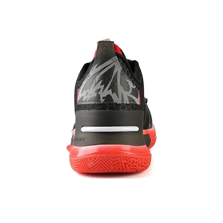 PEAK Flash Cushioning Wear Resistant Low Top Basketball Shoes Men's Black Red-4