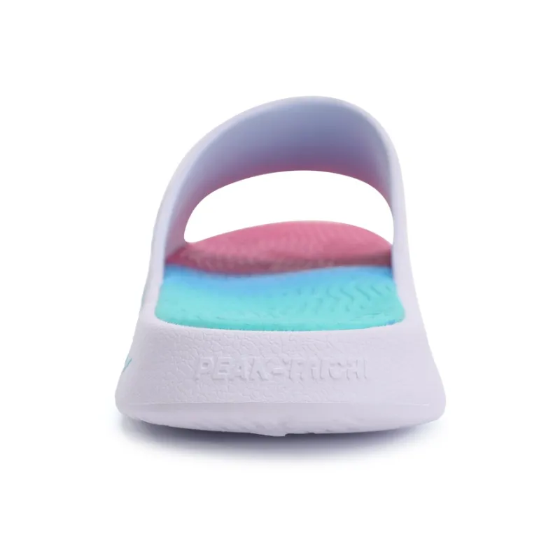 PEAK Leather Patchwork Graffiti Slip Resistant Abrasion Resistant Slide Slippers Unisex White Blue Pink-4