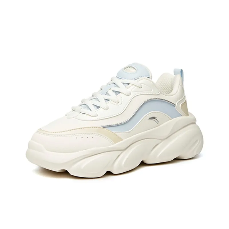 Anta Claw Cushioning Anti Slip And Wear Resistant Low Top Chunky Sneakers Women's White Blue-1