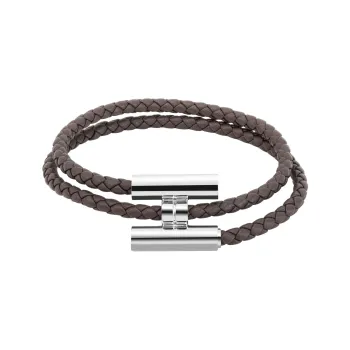 HERMES Cow Leather Bangles Men's Tin Gray