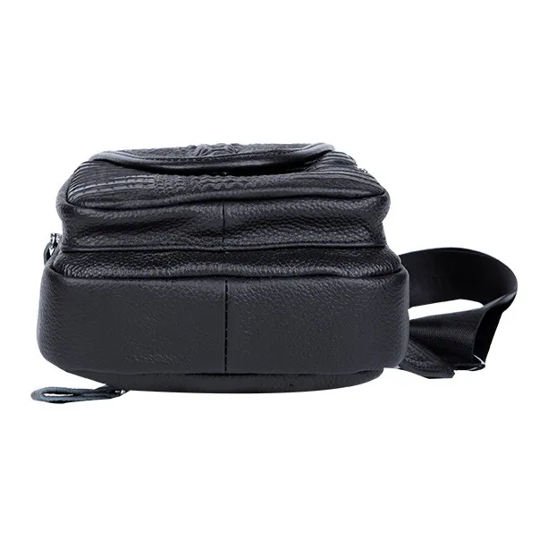 DOSRFINI Top Grain Cow Leather Business Versatile Casual Crocodile Pattern Sling Bag Men's Black-3