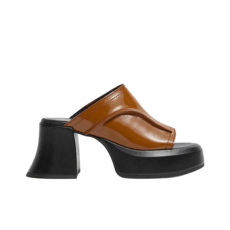 MIISTA Rubber Sole Slide Slippers 8cm Women's Brown-1