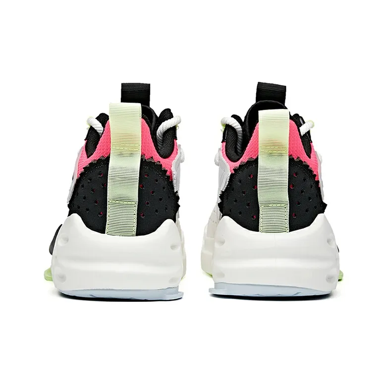 Anta Bastard Anti Slip Wear Resistant Mid Top Skateboard Shoes Women's White Black Pink-3