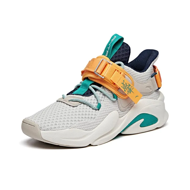 Anta Bastard Cushioning Anti Slip Wear Resistant Breathability Low Top Chunky Sneakers Men's White Green Orange-1