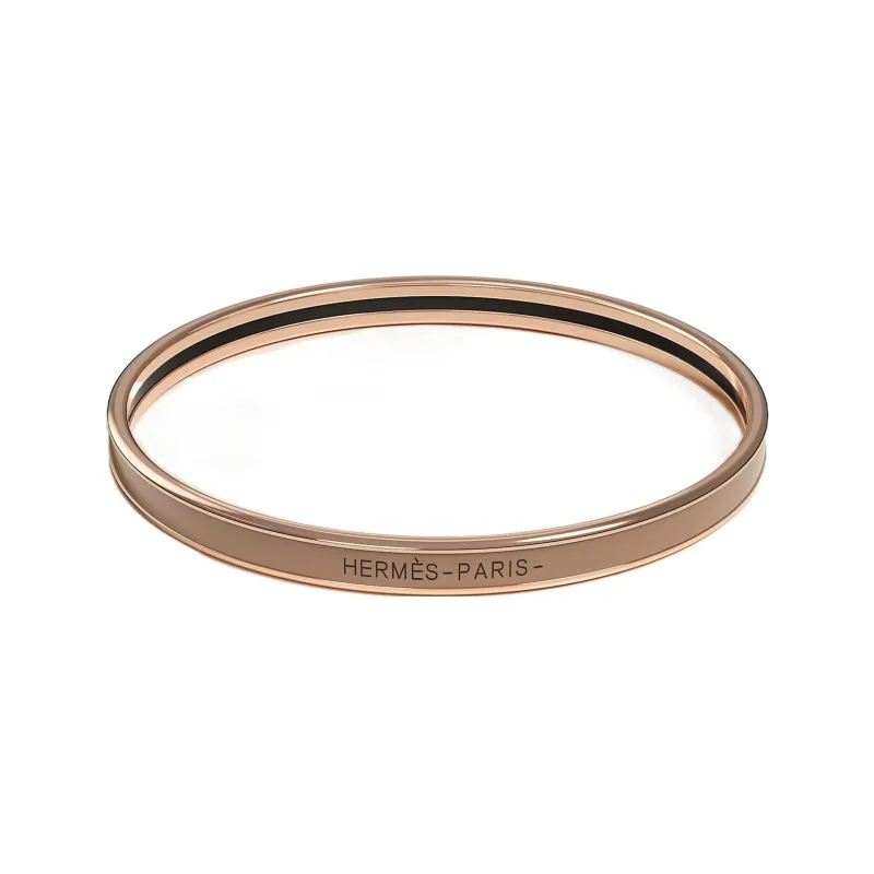 HERMES Uni Rose Gold Plated Bangles Women's Chestnut Brown-0
