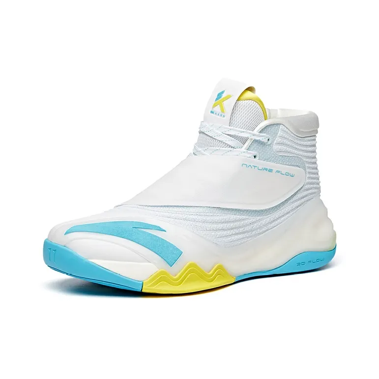 Anta KT6 Thompson Abrasion Resistant Breathable High Top Basketball Shoes Men's White Blue Yellow-1