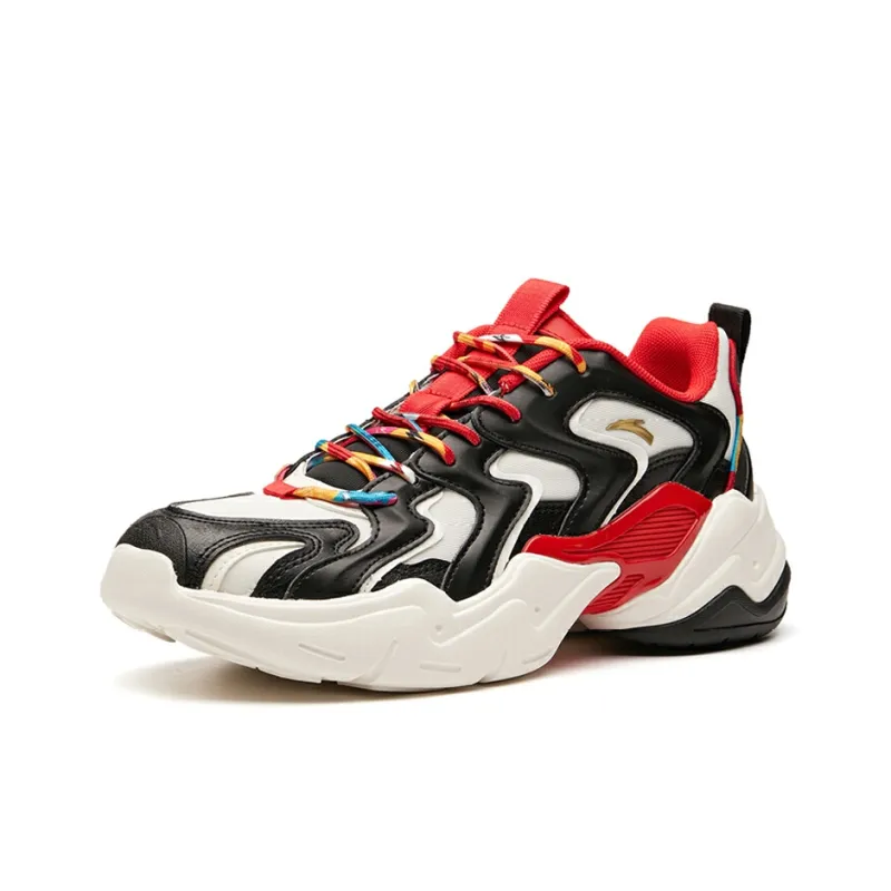 Anta Slam Cushioning Wear Resistant Low Top Chunky Sneakers Men's White Black Red-1