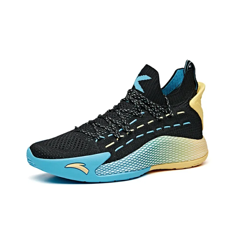 Anta KT5 Thompson Cushioning Anti-Slip And Wear-Resistant Mid-Top Performance Basketball Shoes Black Blue Yellow-2