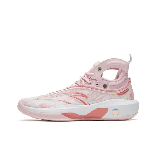 Anta KT8 520 Slip Resistant Cushioning Wear Resistant High Top Performance Basketball Shoes Pink White