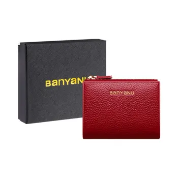 Banyanu Top Grain Cow Leather Wallet Women's Burgundy/Black/Light Blue/Light Pink/Gray/Dark Purple/Brown