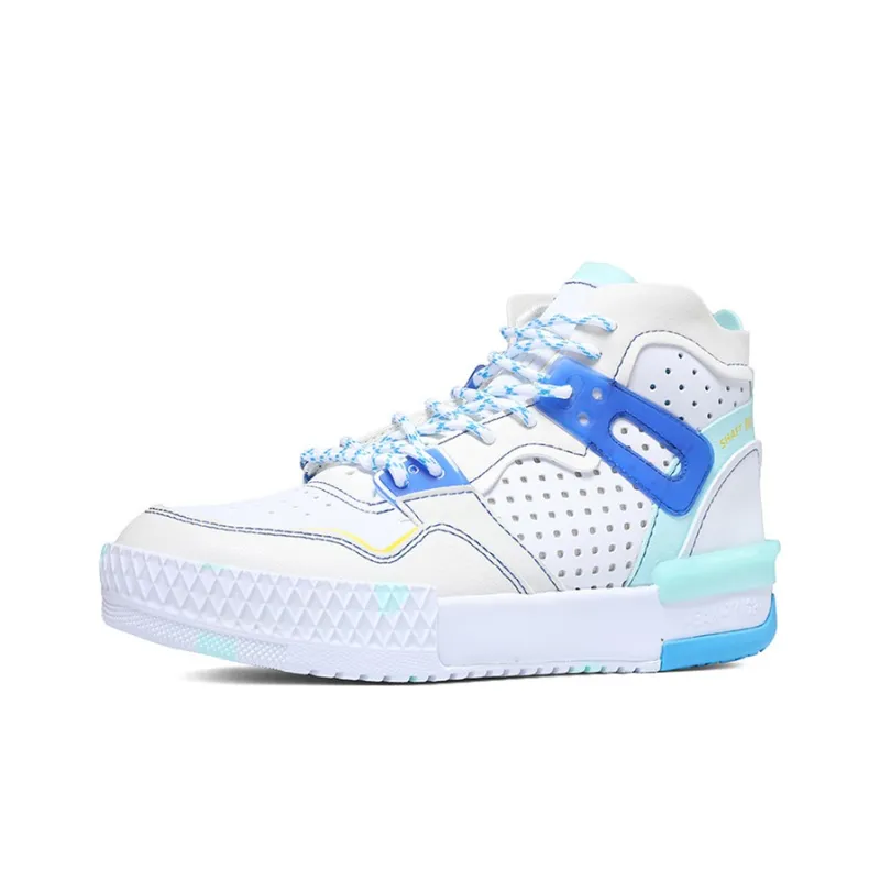 PEAK Taichi 910 Coverage Anti-Slip And Wear-Resistant High-Top Skateboard Shoes Women's White Blue-1