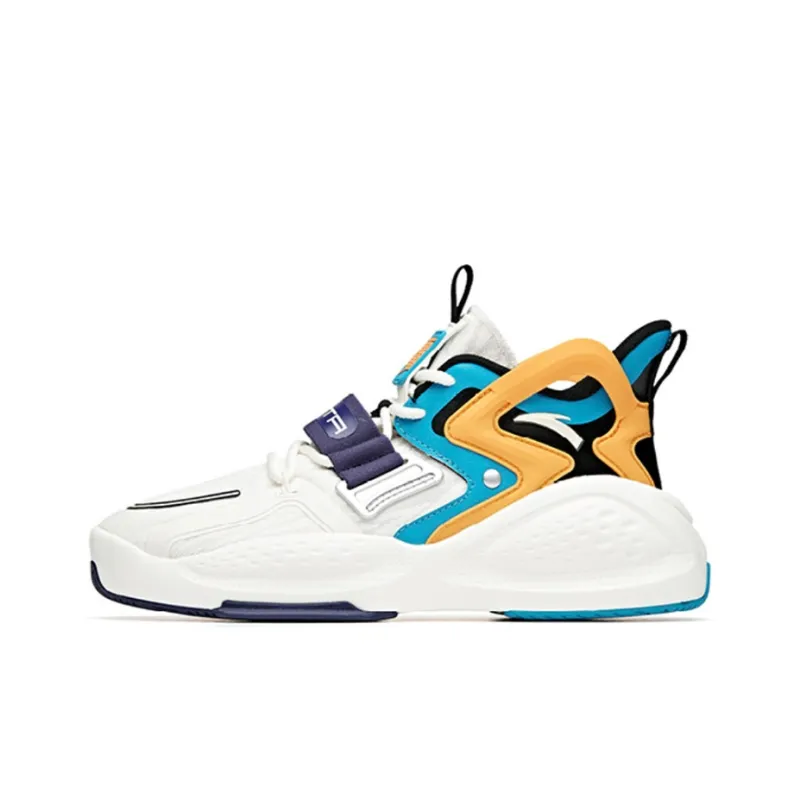 Anta Bastard 2 Cushioned Slip Resistant Abrasion Resistant High Top Skateboard Shoes Men's White Blue Orange-0