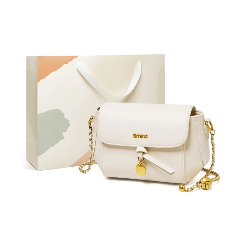 15 MINS Cow Leather Patchwork Synthetic Leather Chain Bag Crossbody Bag Shoulder Bag Women's Oat/Ecru-5