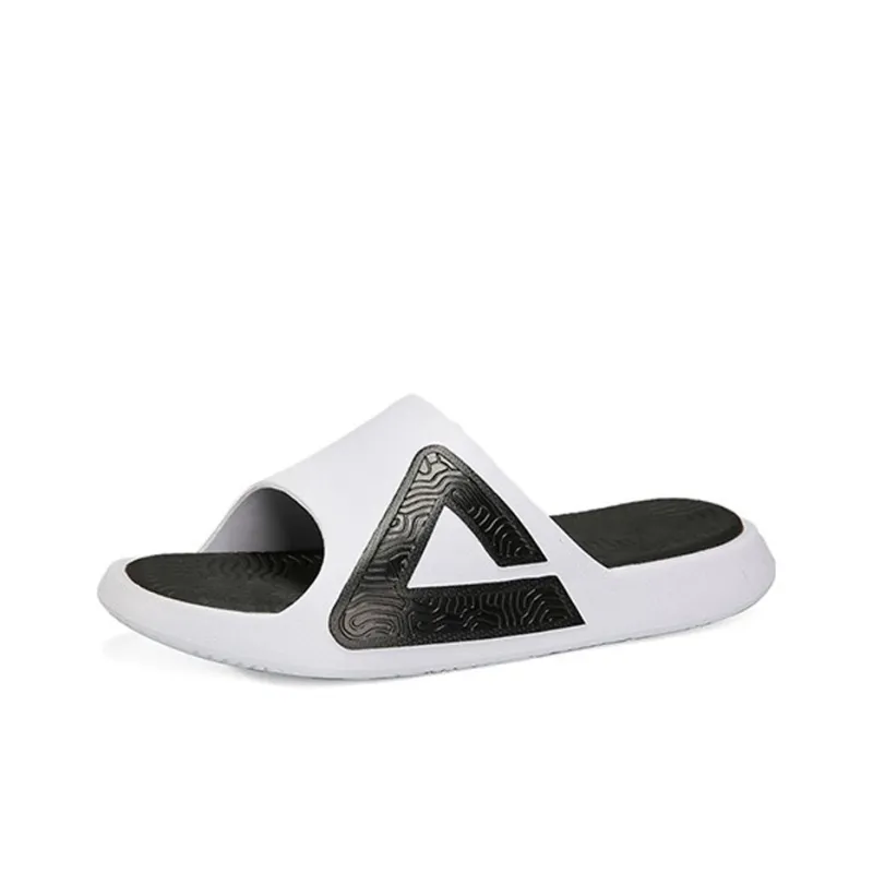 PEAK Quiet Slip Resistant Abrasion Resistant Slide Slippers Unisex White Black-1