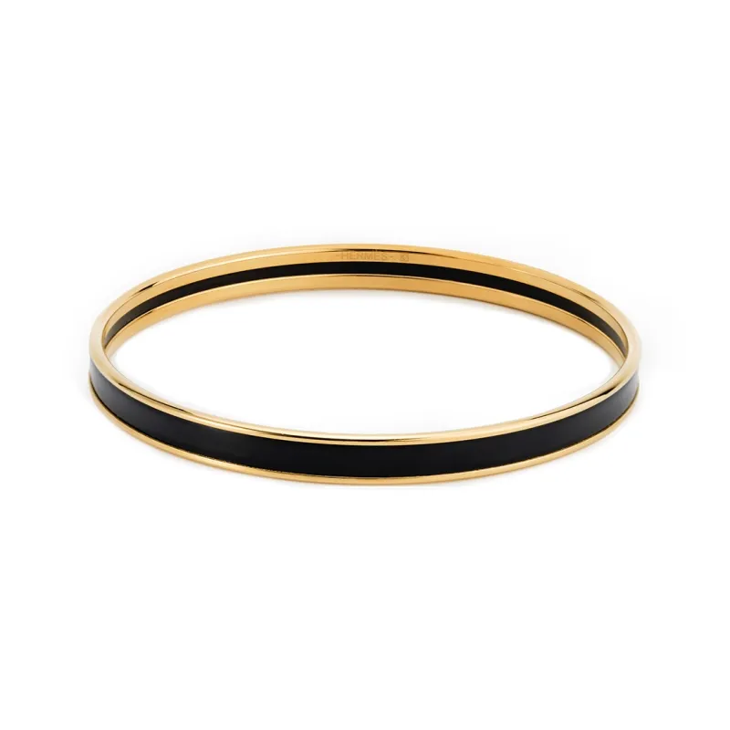 HERMES Enamel Bangles Unisex Black-1