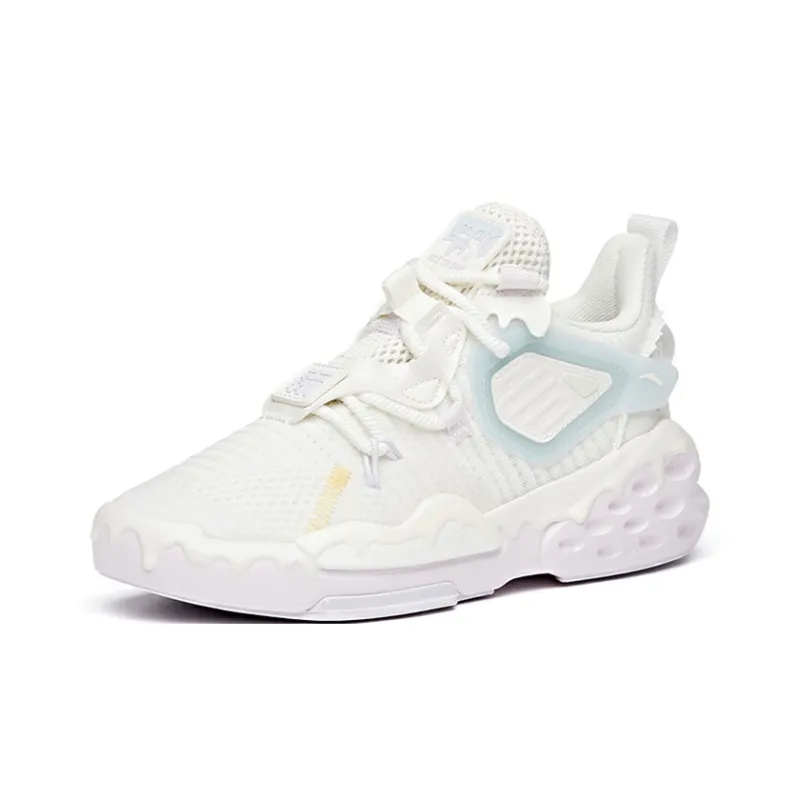 Anta Bastard Cushioning Anti-Slip Wear-Resistant Breathability Low-Top Casual Shoes Women's White Purple Blue-1
