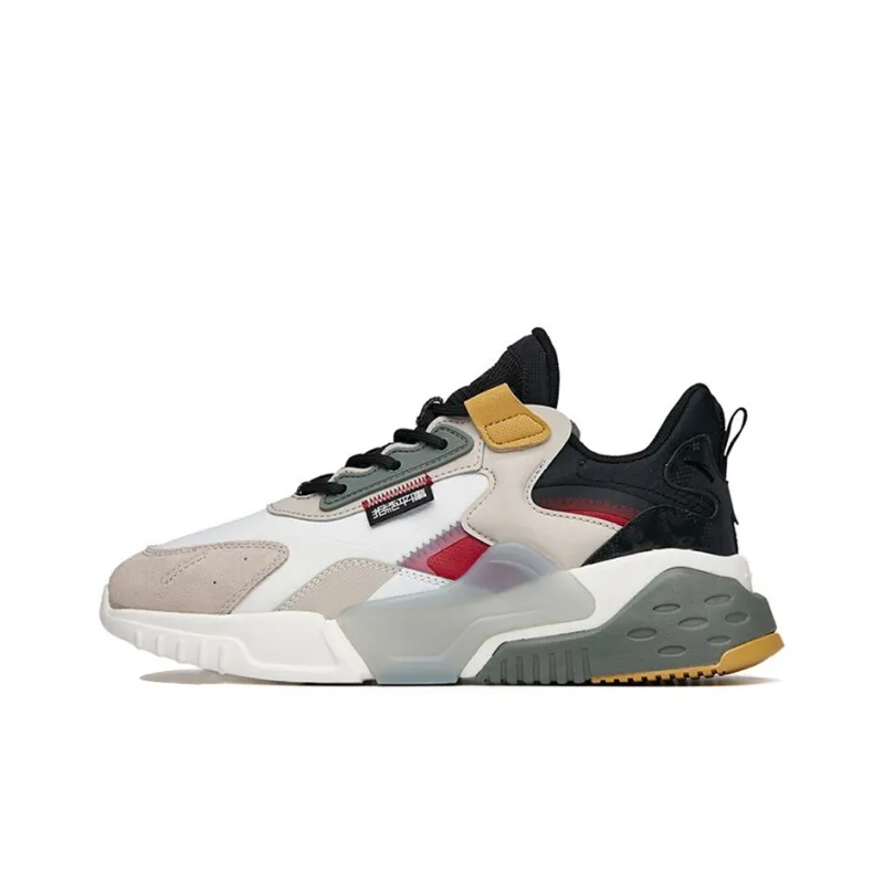 Anta Rubik's Cube Cushioning Anti-Slip And Wear-Resistant Low-Top Chunky Sneakers White Gray Black-0