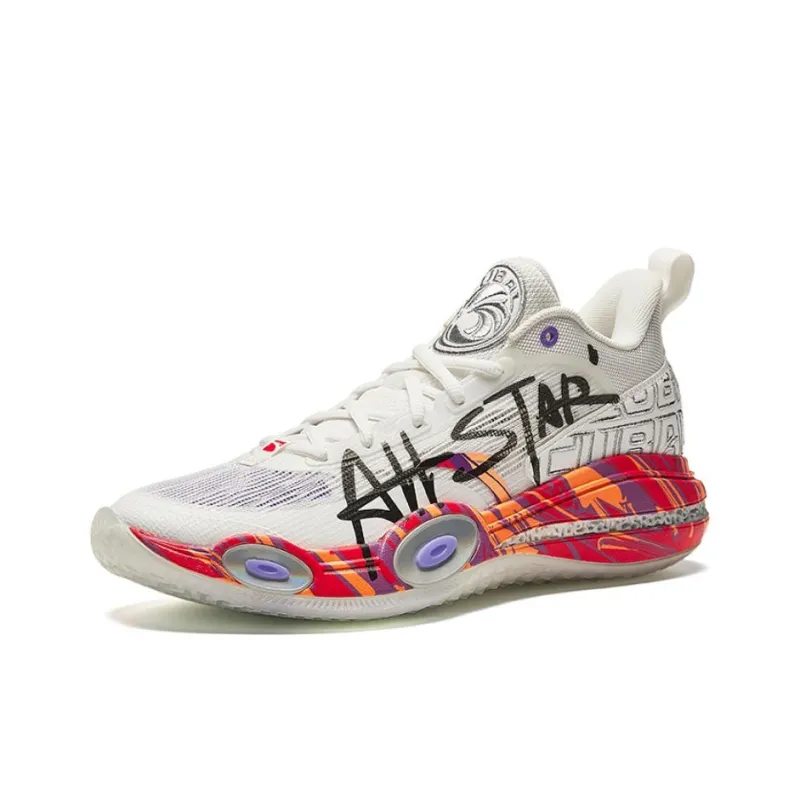Anta Raid Cushioned Slip-Resistant Low-Top Basketball Shoes Men's White Black Red-1
