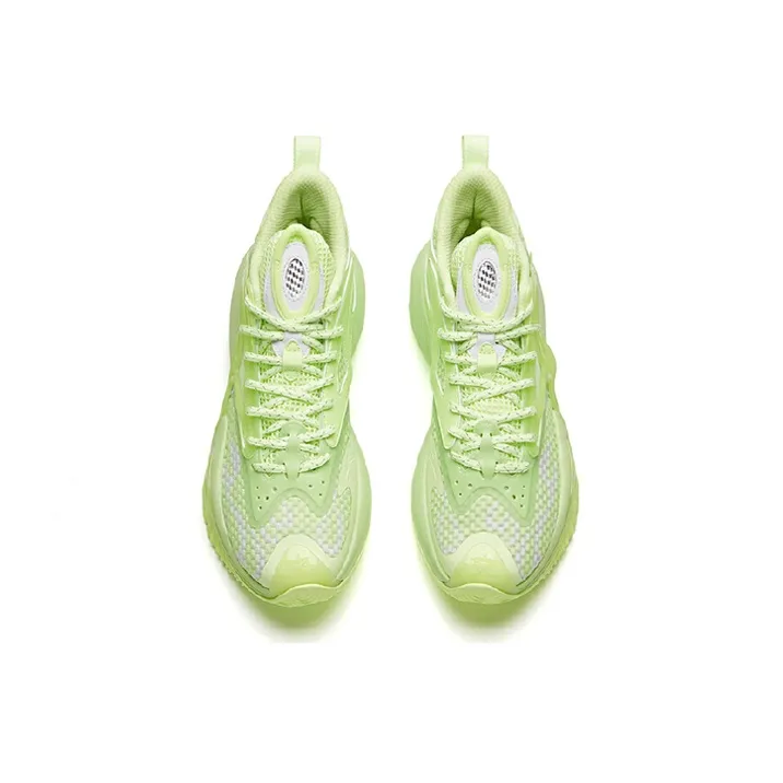 Anta Berserk 3 Shock Wave 3 Anti Slip Wear Resistant Mid Top Performance Basketball Shoes Men's Fluorescent Mint Green-2