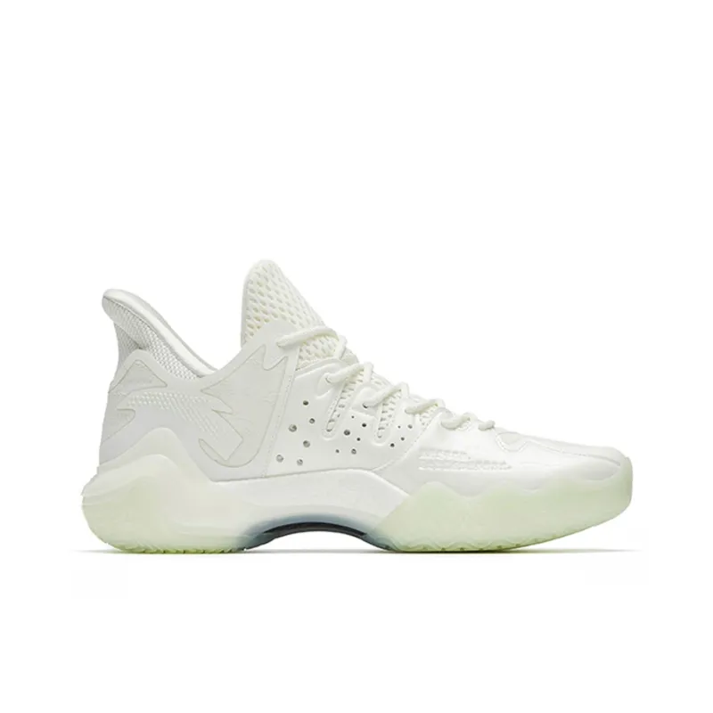 Anta Shock Wave 4 Wear Resistant Slip Resistant Mid Top Performance Basketball Shoes Men's White-1