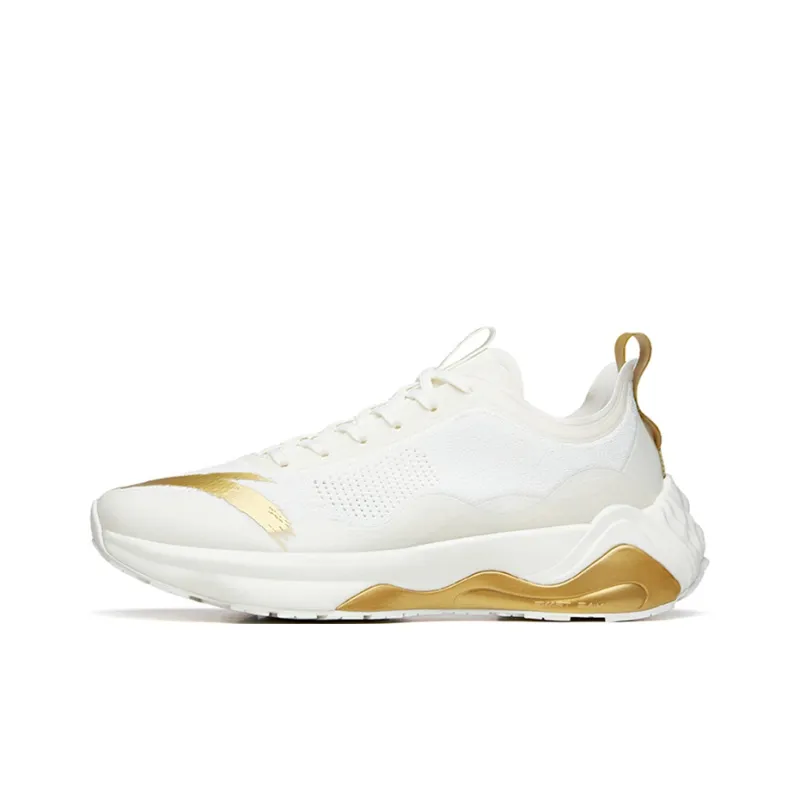 Anta Shock Absorbing, Non Slip, Wear Resistant, Breathable And Lightweight Low Top Running Shoes Women's White Gold-0