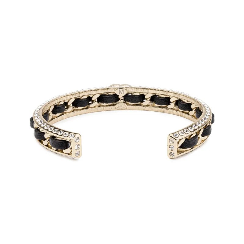 CHANEL Metal Sheepskin Rhinestone Bangles Women's Gold-2