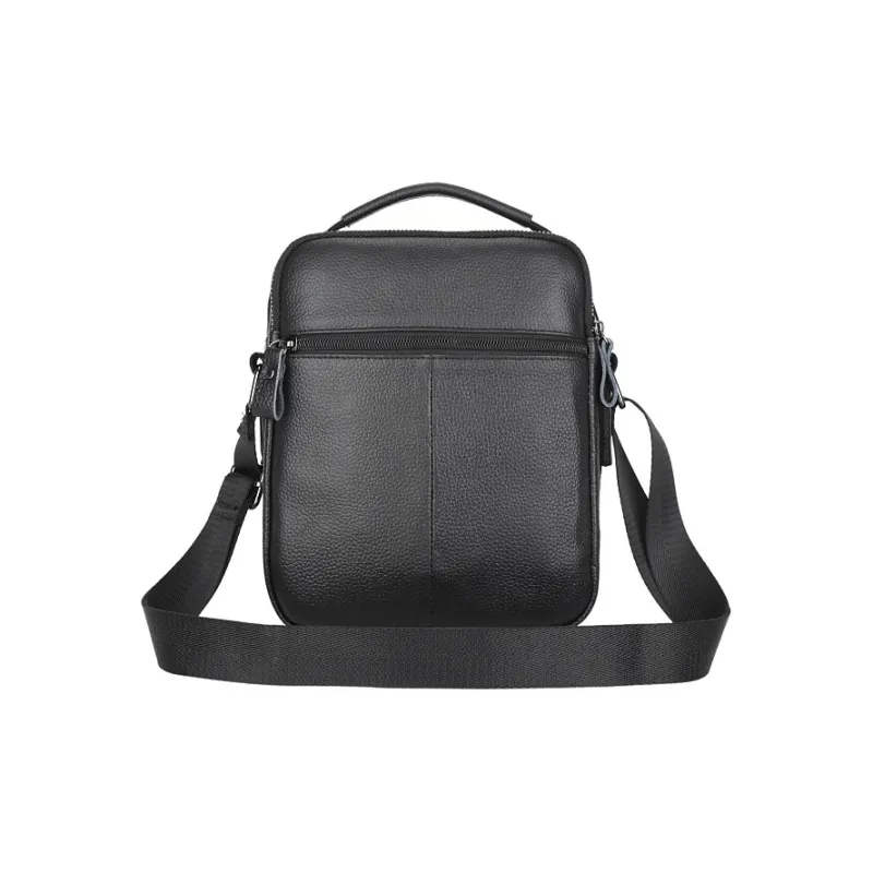 DOSRFINI Top Grain Cow Leather Business Commute Casual Vertical Shoulder Bag Men's Black-3