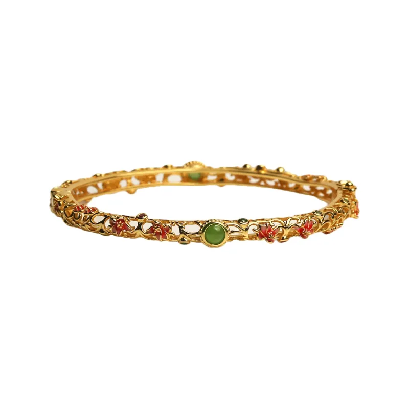 Artisan Lock Heart Jade 925 Sterling Silver Hetian Jade Bangles Women's Jasper-0