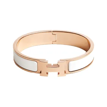 HERMES Enamel Bangles Women's Rose Gold/White