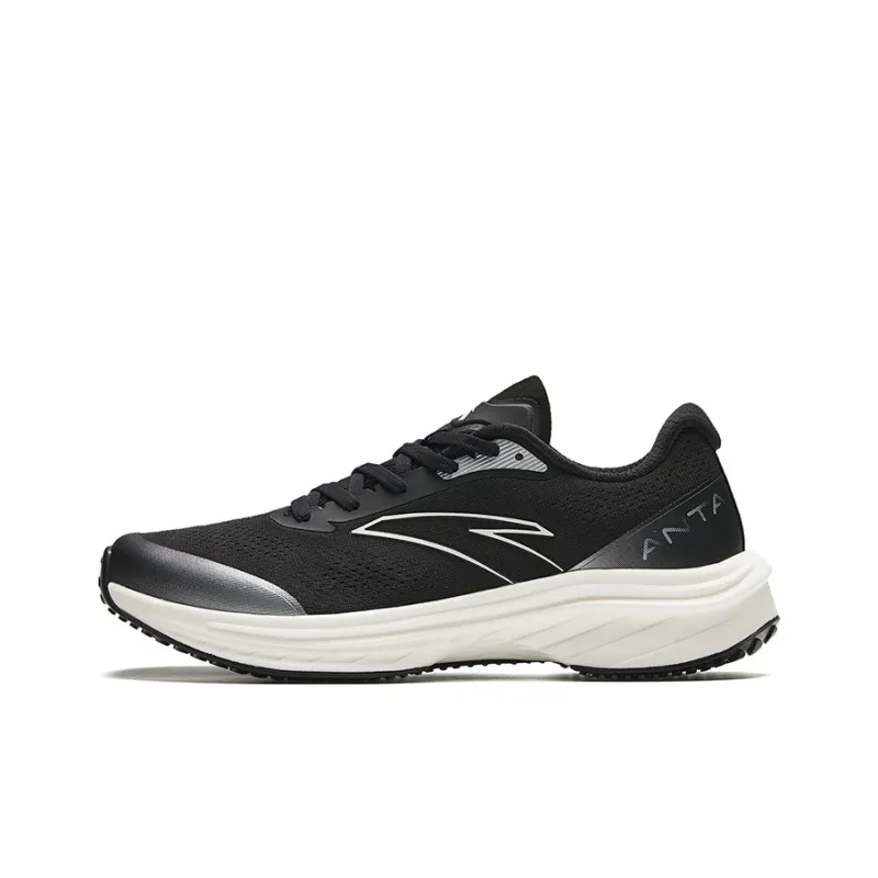 Anta Road Run Cushioning Wear Resistant Rebound Low Top Running Shoes Women's Black White-0